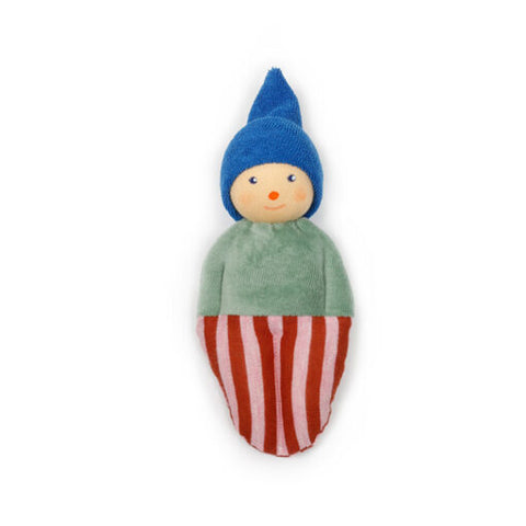 Nanchen Organic Waldorf Doll - Clown Rattle Red and Pink Striped - 17cm