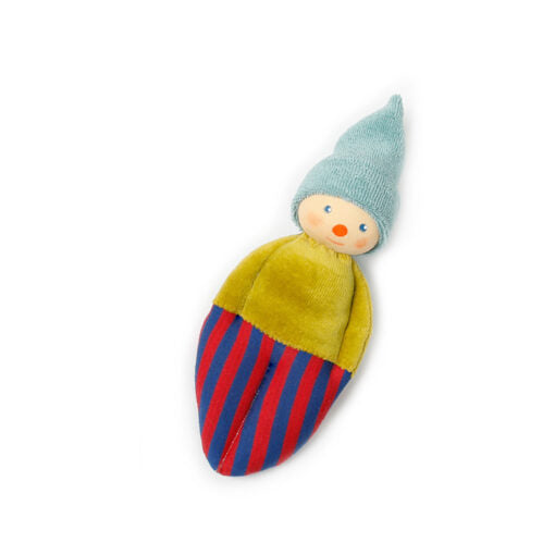 Nanchen Organic Waldorf Doll - Clown Rattle Red and Blue Striped - 17cm | | Nanchen | Little Acorn to Mighty Oaks