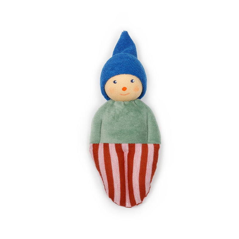 Nanchen Organic Waldorf Doll - Clown Rattle Red and Pink Striped | | Nanchen | Little Acorn to Mighty Oaks
