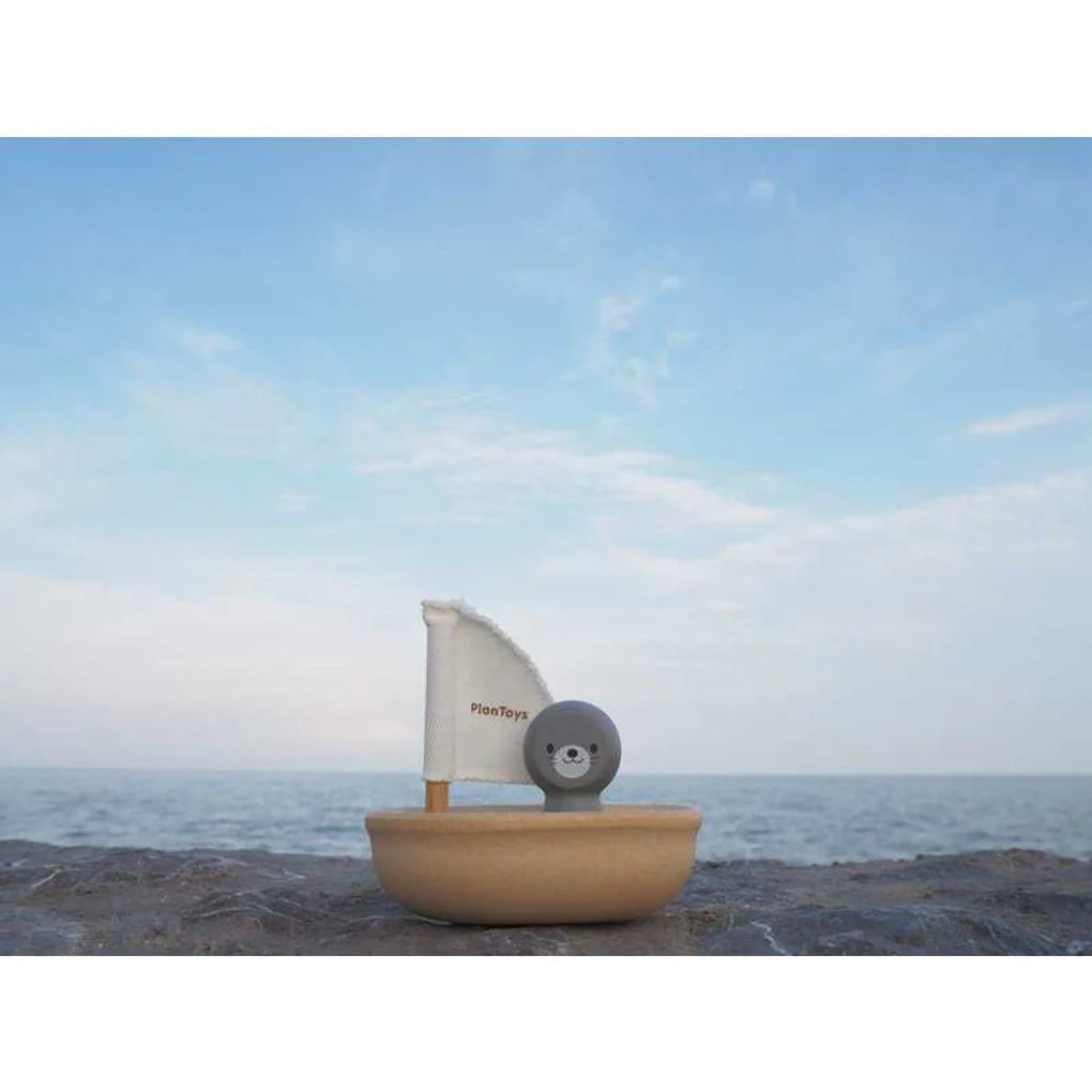 Plan Toys Rubberwood Sail Boat - Seal | | Plan Toys | Little Acorn to Mighty Oaks