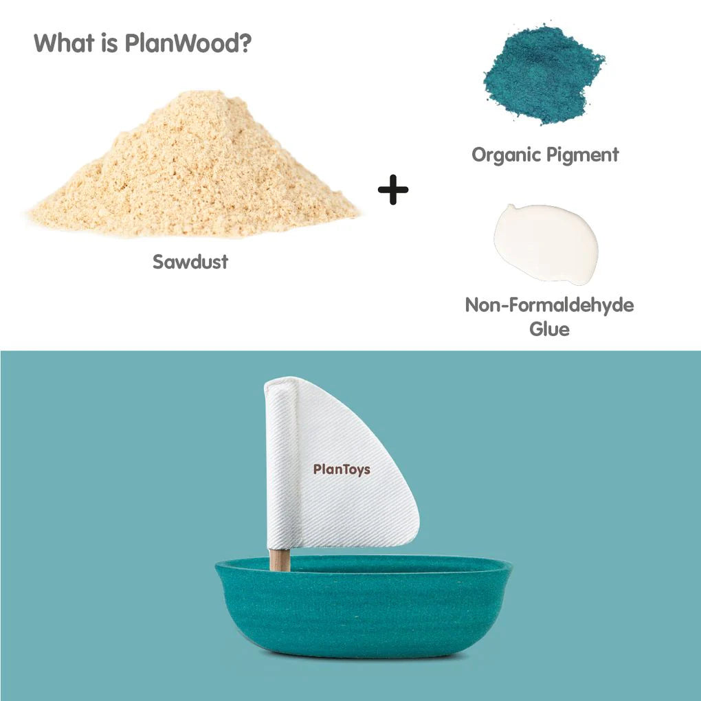 Plan Toys Rubberwood Sail Boat - Polar Bear | | Plan Toys | Little Acorn to Mighty Oaks