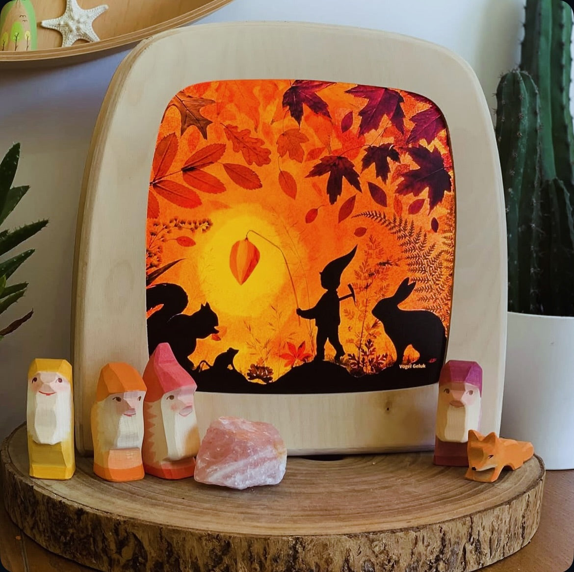 Toverlux Magic Picture Lamp on seasonal table with Autumn themed silhouette.
