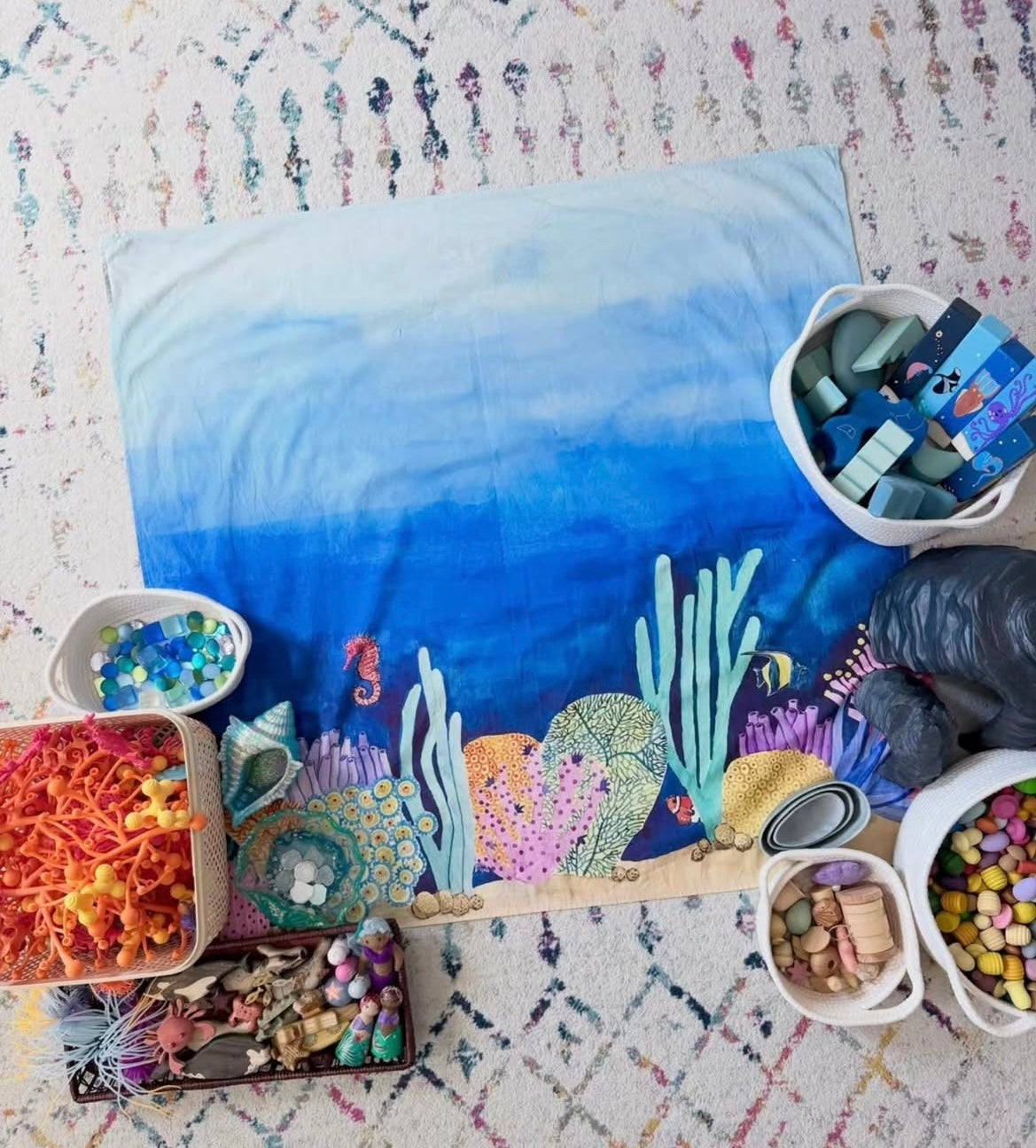 Wonderie - Amongst Corals Organic Cotton Play Cloth - 1m x 1m