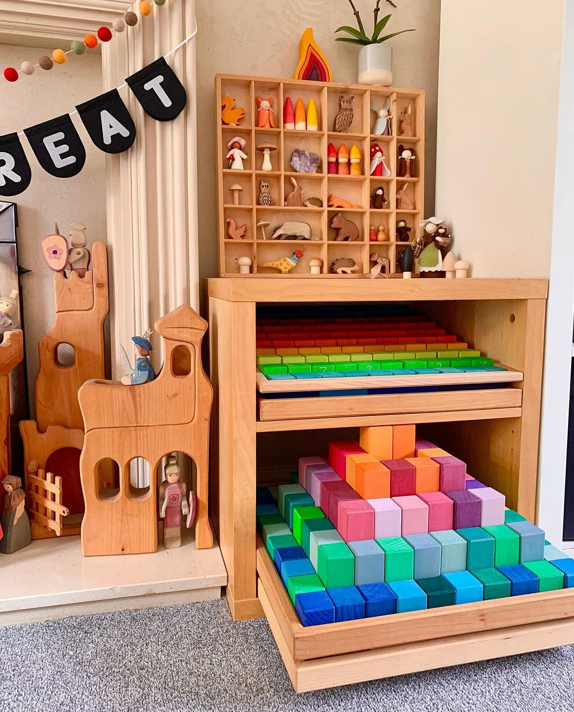 Grimm's Large Stepped Pyramid – 100 Rainbow Wooden Blocks | | Grimm's Spiel and Holz | Little Acorn to Mighty Oaks