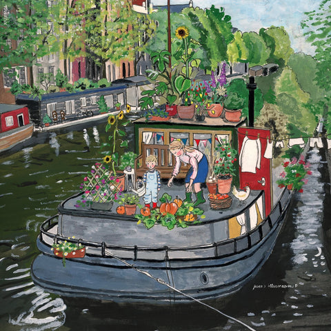 Gwen's Illustrations - House Boat Garden Silhouette