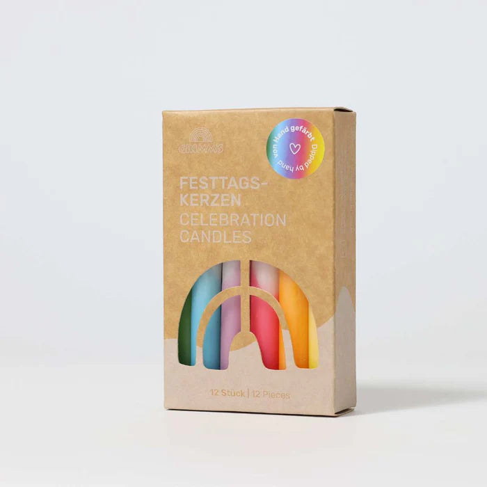 Grimm's 12 hand-dipped Celebration Candles in Rainbow Colours | | Grimm's Spiel and Holz | Little Acorn to Mighty Oaks