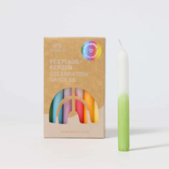 Grimm's 12 hand-dipped Celebration Candles in Rainbow Colours | | Grimm's Spiel and Holz | Little Acorn to Mighty Oaks