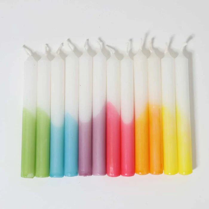 Grimm's 12 hand-dipped Celebration Candles in Rainbow Colours | | Grimm's Spiel and Holz | Little Acorn to Mighty Oaks