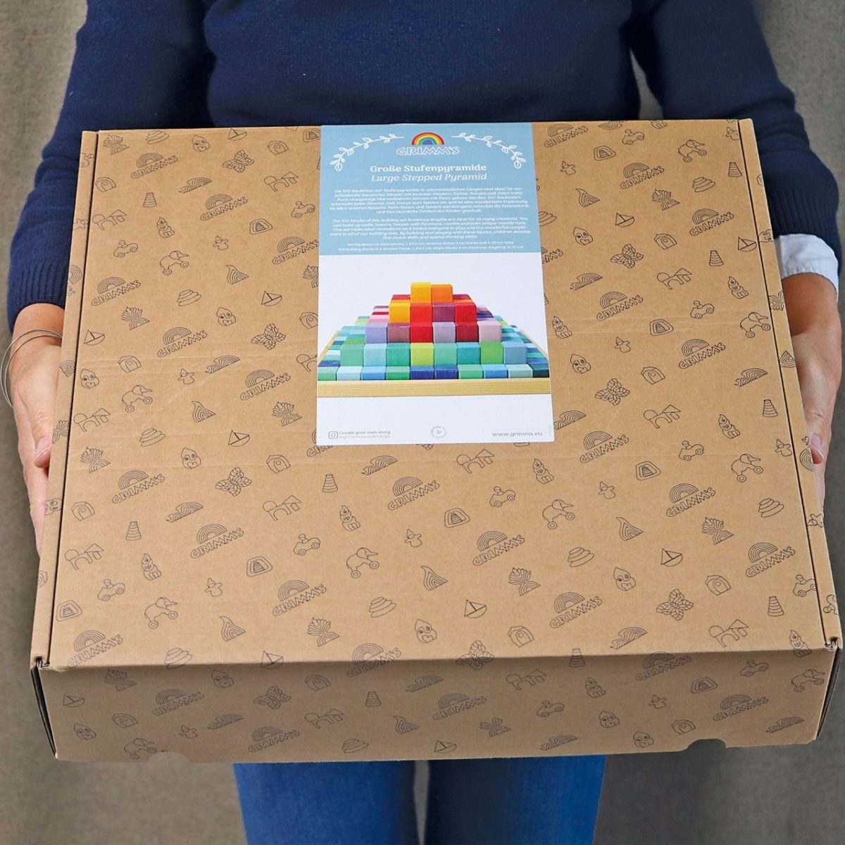 Grimm's Large Stepped Pyramid – 100 Rainbow Wooden Blocks | | Grimm's Spiel and Holz | Little Acorn to Mighty Oaks