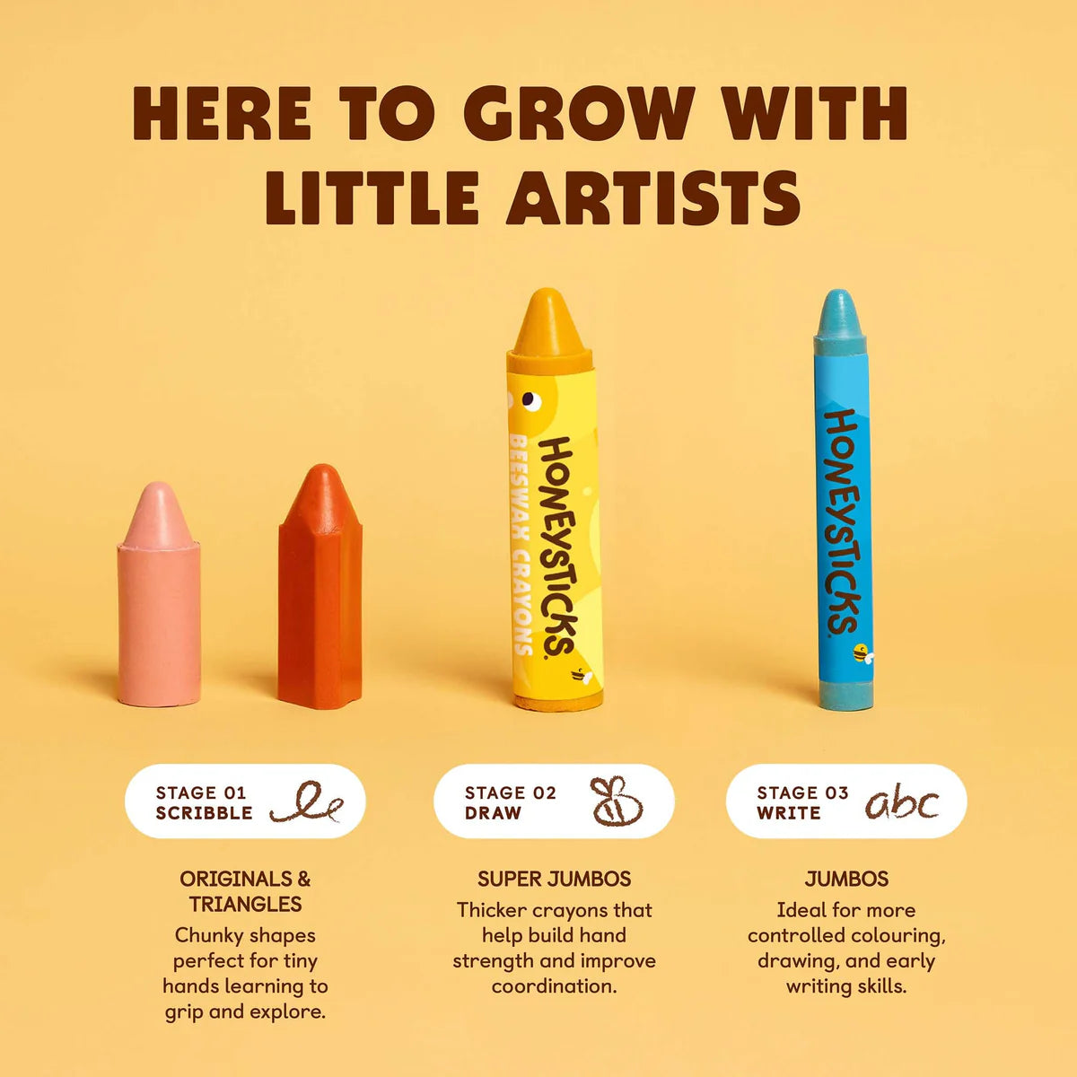 Honeysticks Beeswax Crayons - Jumbos 16 pack | | Honeysticks | Little Acorn to Mighty Oaks