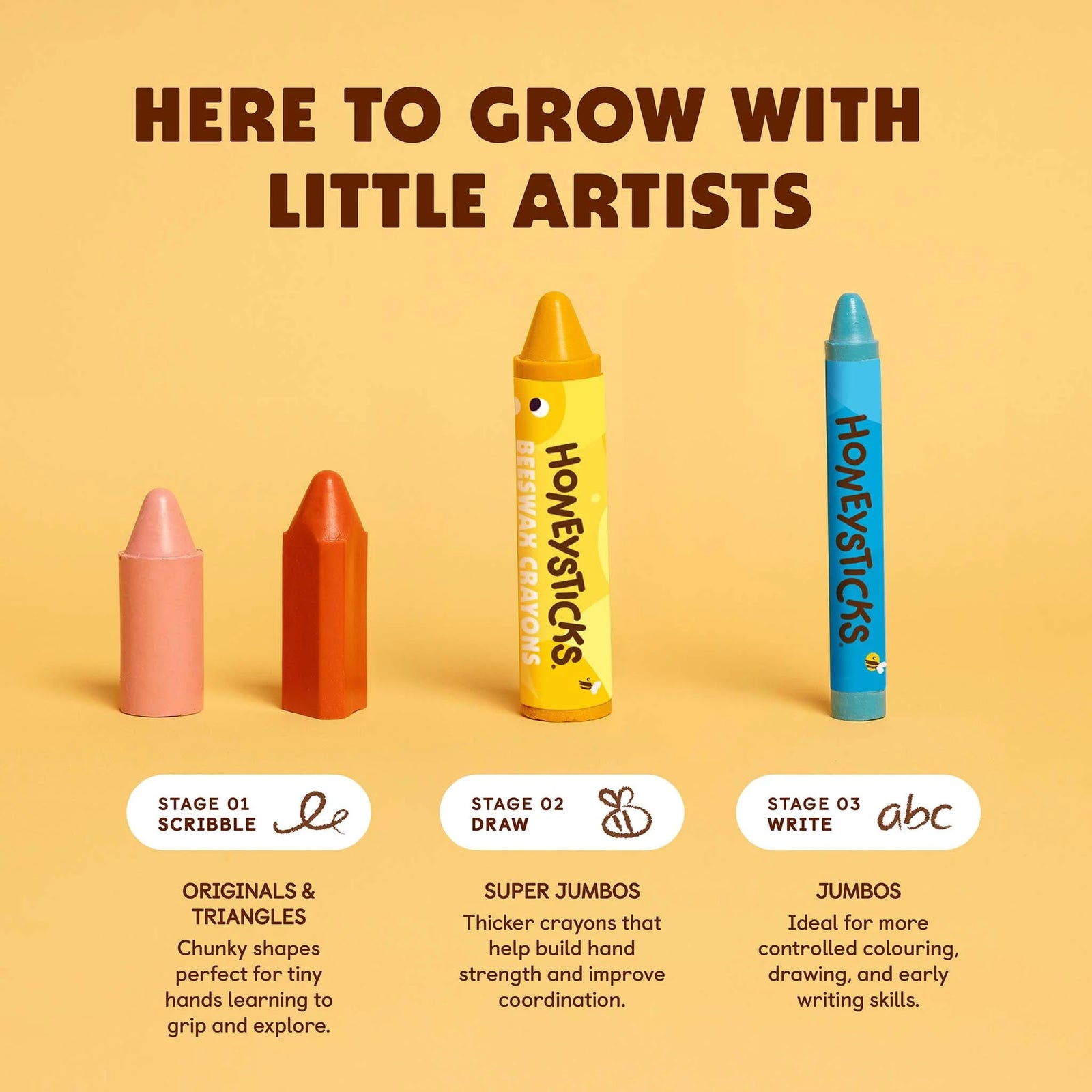 Honeysticks Beeswax Crayons - Jumbos 8 pack | | Honeysticks | Little Acorn to Mighty Oaks