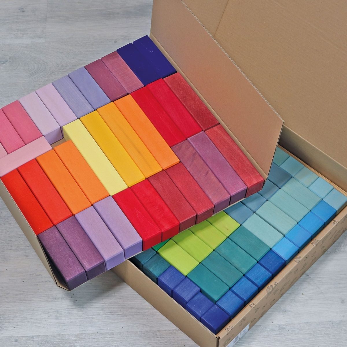 Grimm's Large Stepped Pyramid – 100 Rainbow Wooden Blocks | | Grimm's Spiel and Holz | Little Acorn to Mighty Oaks