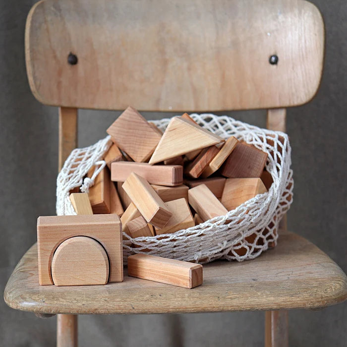 Grimm’s Natural Geo-Blocks – 60-Piece Wooden Building Set