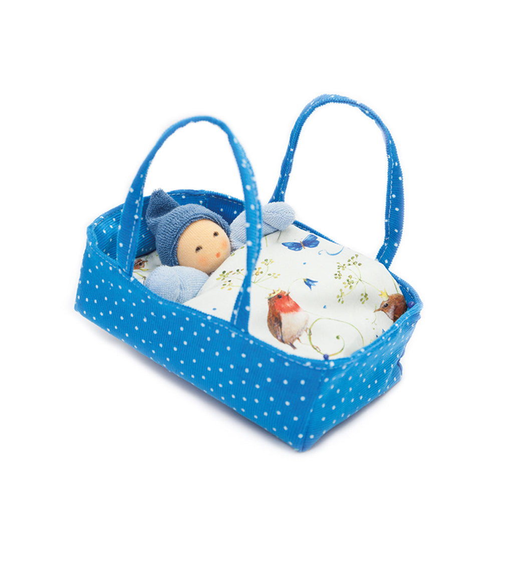 Nanchen Organic Waldorf Baby in Flower Bed - Blue - 15cm | | Nanchen | Little Acorn to Mighty Oaks