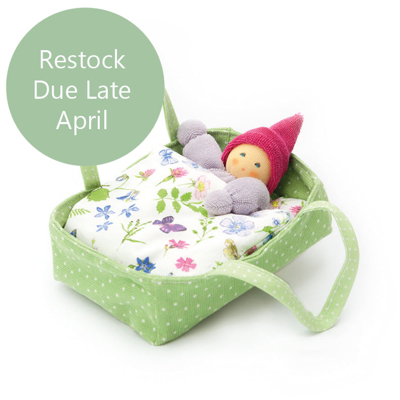 Nanchen Organic Waldorf Baby in Flower Bed - Green - 15cm | | Nanchen | Little Acorn to Mighty Oaks