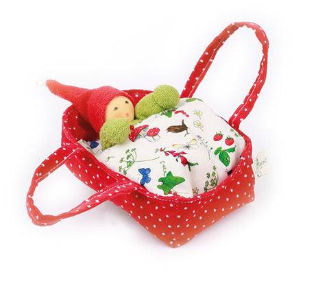 Nanchen Organic Waldorf Baby in Flower Bed - Red - 15cm